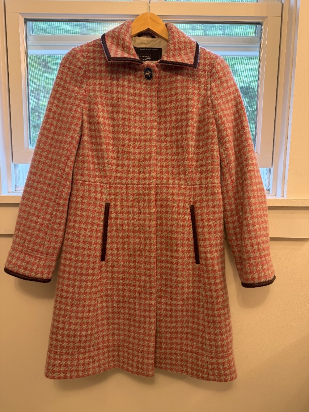 Vintage Coach herringbone pink wool coat size XS